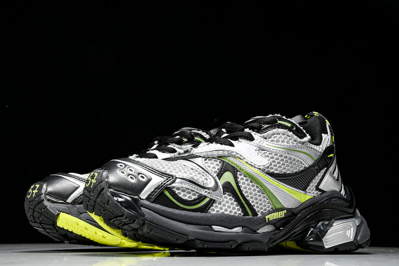 Worn-Out Silver Neon Yellow Runner Sneakers
