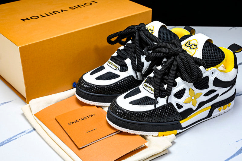 Black Yellow & White Skate Sneakers