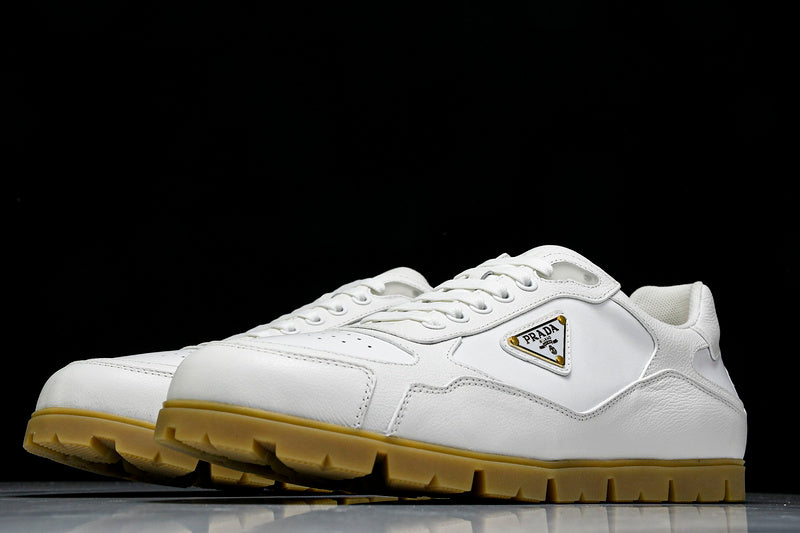 White & Beige Low-Top Sneakers