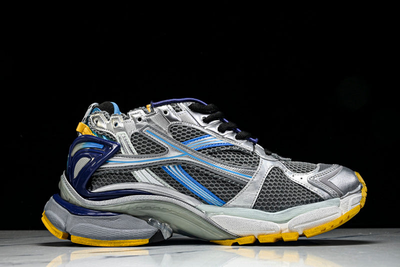 Metallic Silver Blue & Yellow Runner Sneakers