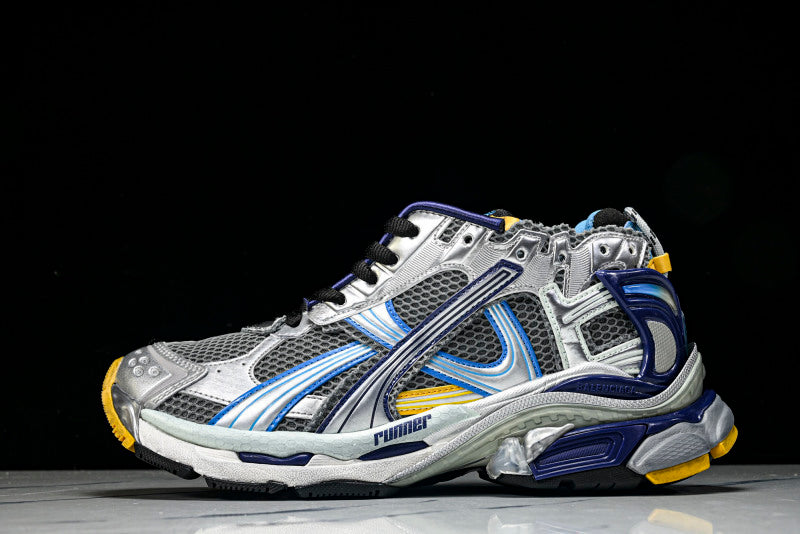Metallic Silver Blue & Yellow Runner Sneakers