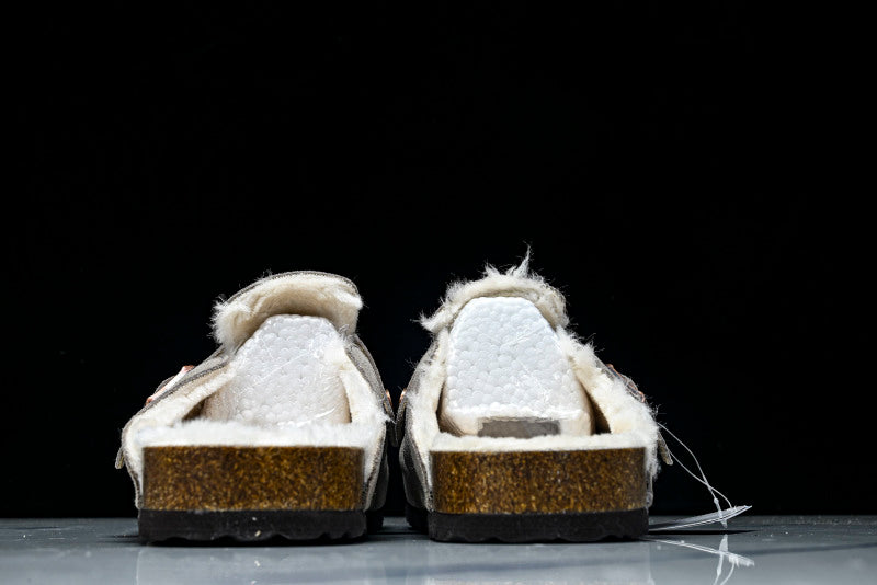 Birkenstock Boston Shearling Suede Leather Grey Clogs