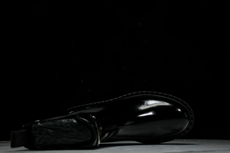Black Brushed Leather Patent Boots