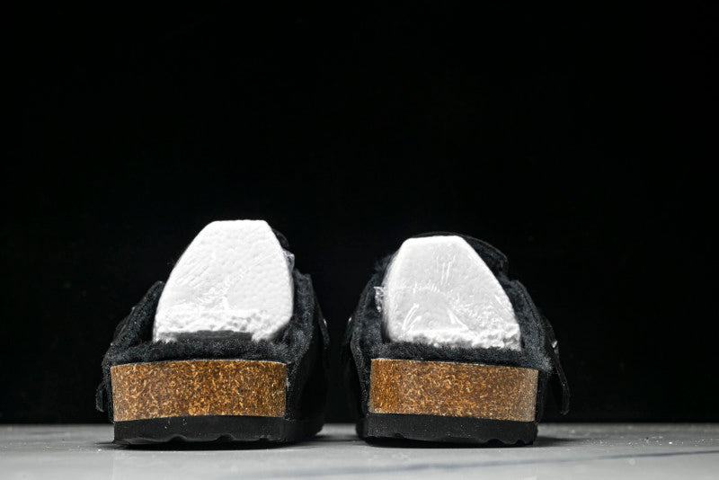 Birkenstock Boston Shearling Suede Leather Black Clogs