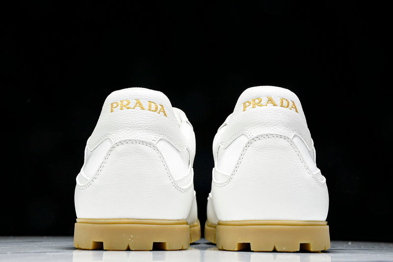 White & Beige Low-Top Sneakers
