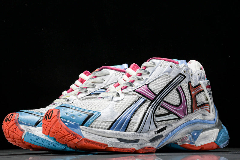 Worn-Out Orange Blue Pink Runner Sneakers