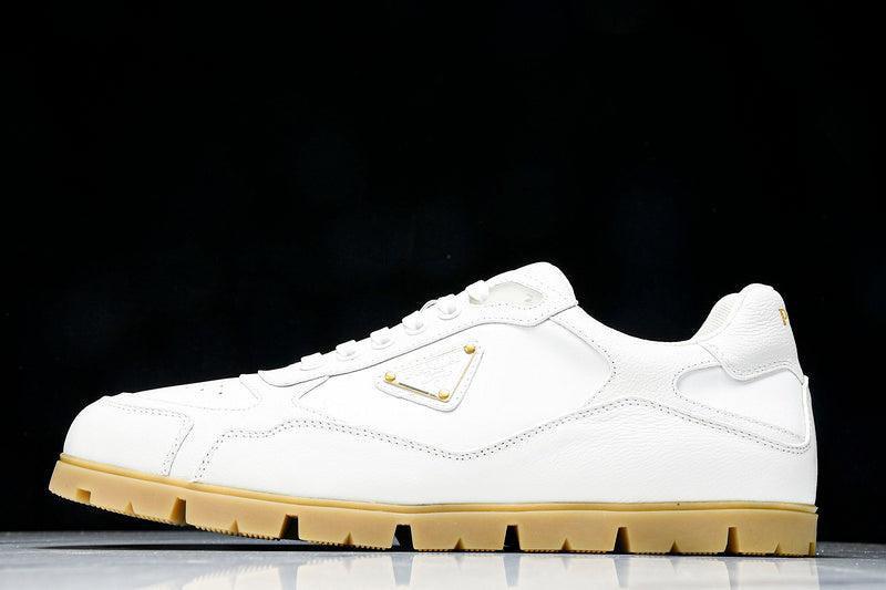 White & Beige Low-Top Sneakers