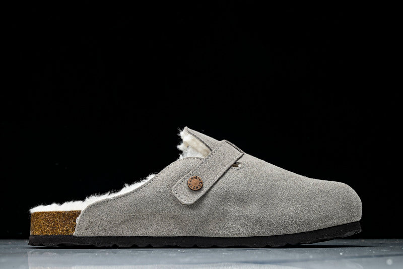 Birkenstock Boston Shearling Suede Leather Grey Clogs