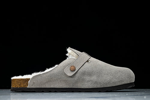 Birkenstock Boston Shearling Suede Leather Grey Clogs