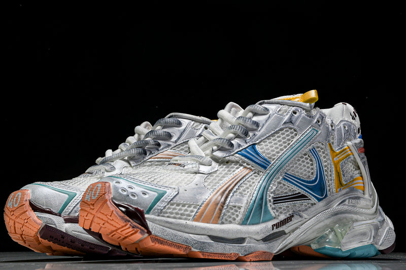 Worn-Out Orange Blue Yellow Runner Sneakers