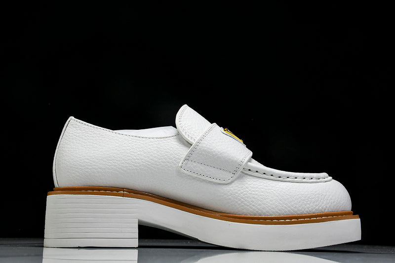 White & Beige Leather Loafers