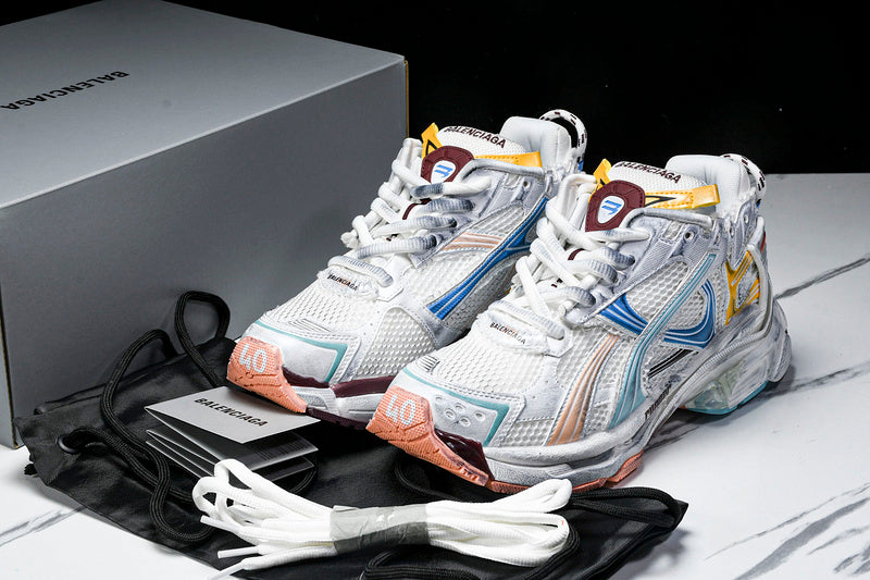 Worn-Out Orange Blue Yellow Runner Sneakers