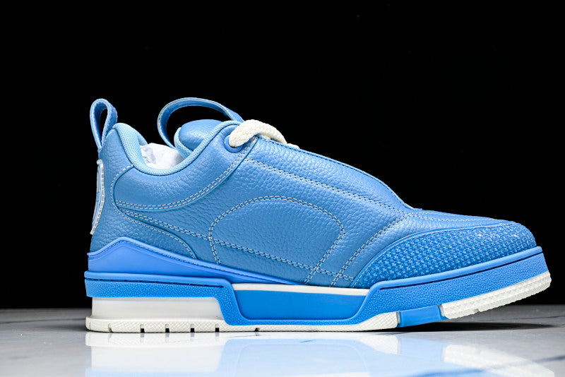 Sky Blue Leather White Flower Skate Sneakers