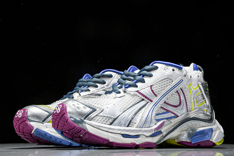 Worn-Out White Purple Blue Runner Sneakers