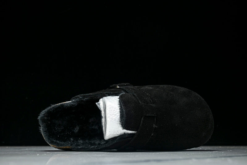 Birkenstock Boston Shearling Suede Leather Black Clogs