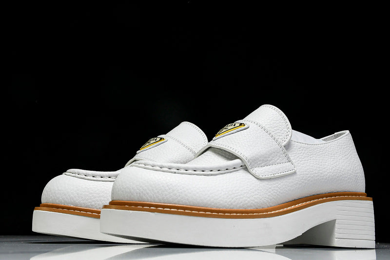 White & Beige Leather Loafers