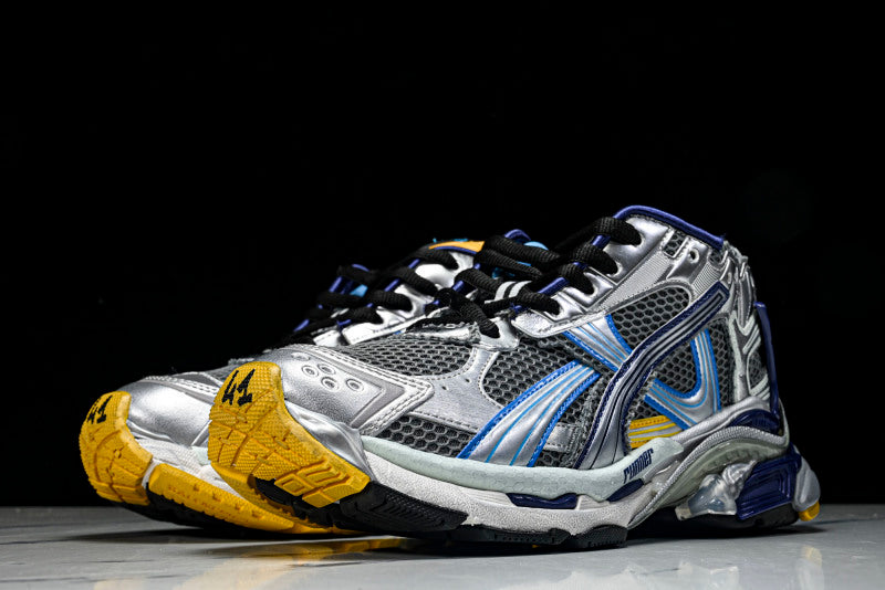 Metallic Silver Blue & Yellow Runner Sneakers