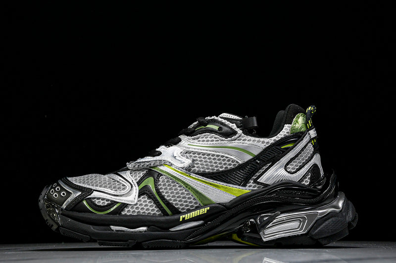 Silver Black Neon Green Runner Sneakers