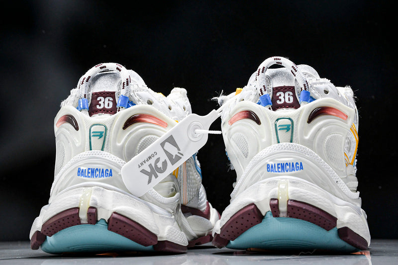 Worn-Out White Blue Pink Runner Sneakers