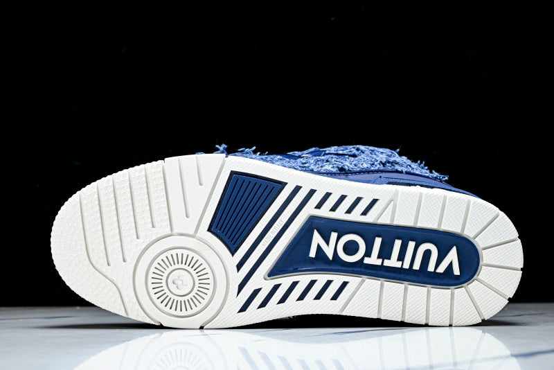 Ripped Blue Denim Fur Skate Sneakers