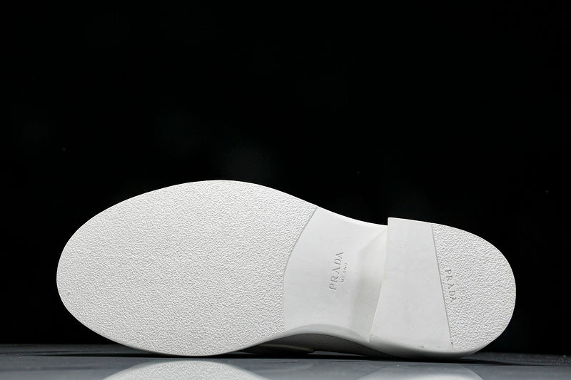White & Beige Leather Loafers