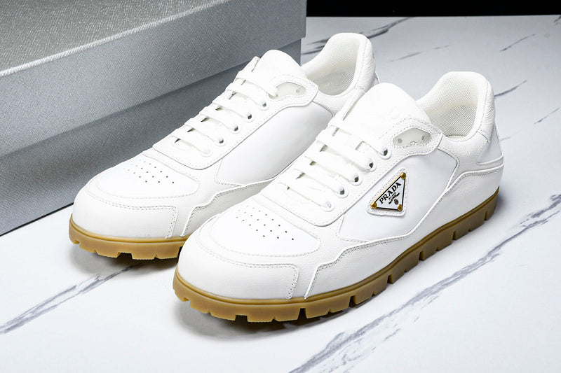 White & Beige Low-Top Sneakers