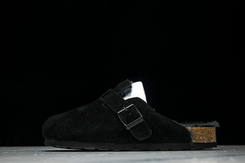 Birkenstock Boston Shearling Suede Leather Black Clogs