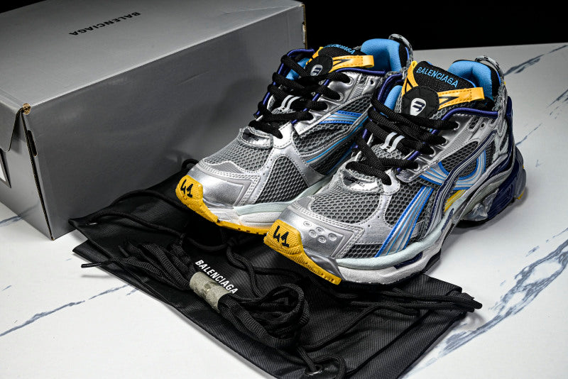 Metallic Silver Blue & Yellow Runner Sneakers