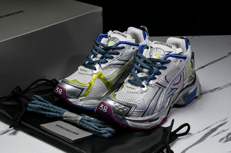 Worn-Out White Purple Blue Runner Sneakers