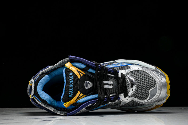 Metallic Silver Blue & Yellow Runner Sneakers