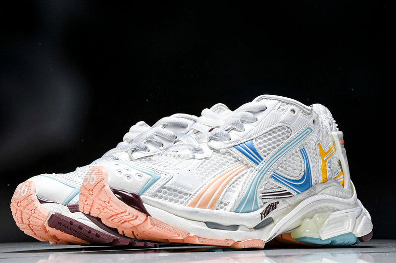 Worn-Out White Blue Pink Runner Sneakers