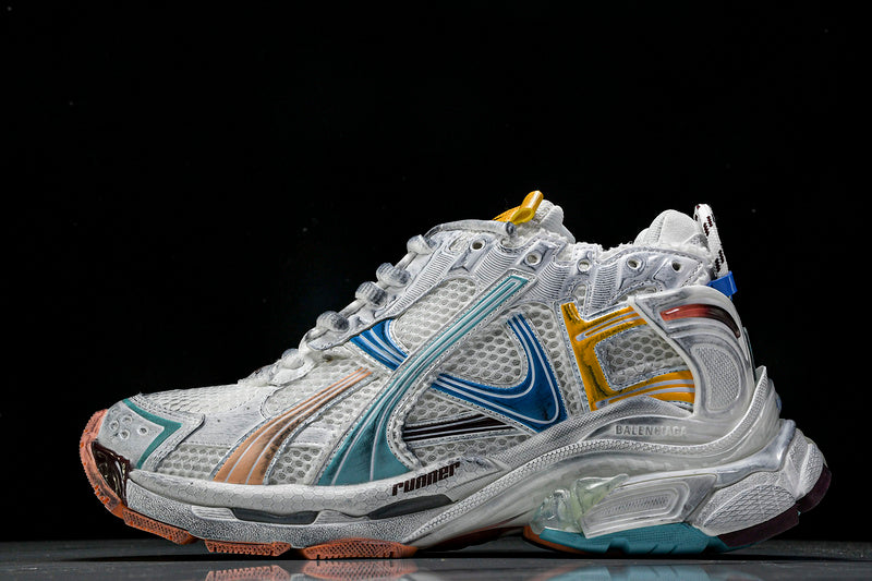 Worn-Out Orange Blue Yellow Runner Sneakers