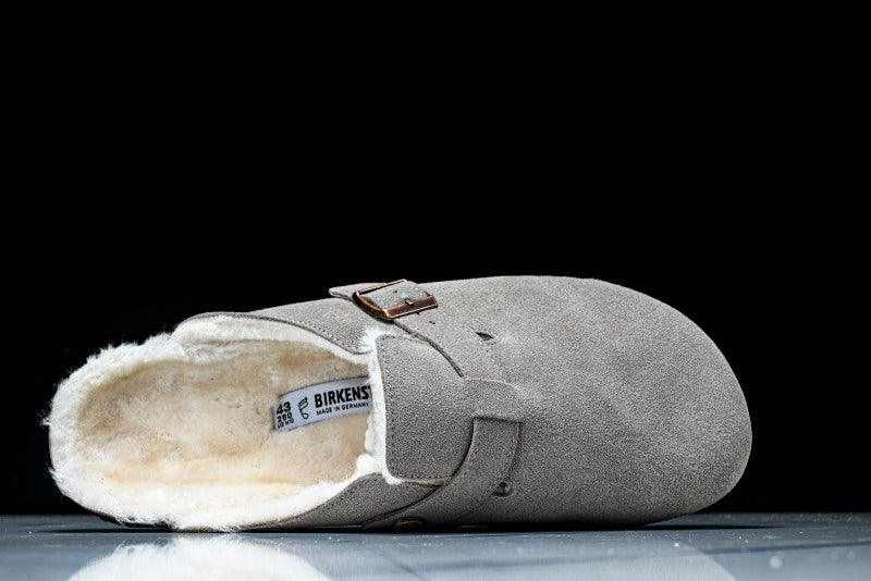 Birkenstock Boston Shearling Suede Leather Grey Clogs