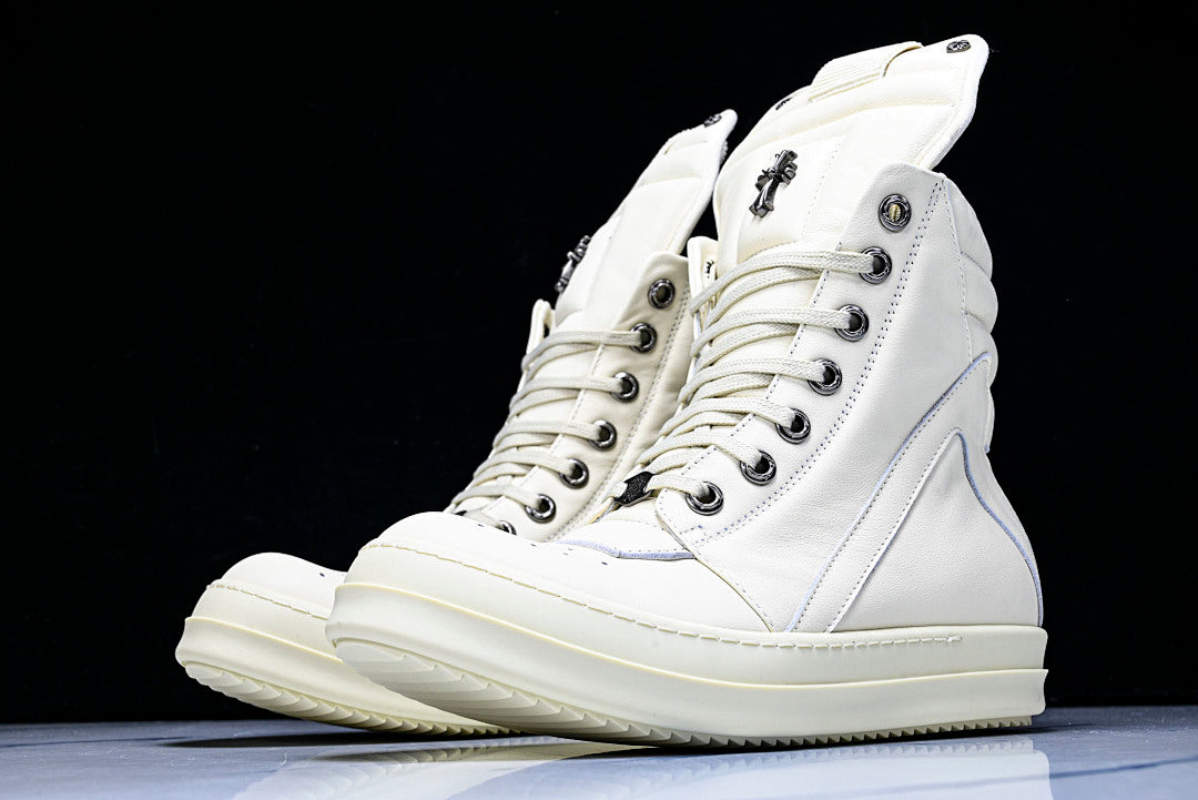 High Top Geobasket x CH White Leather Shoes