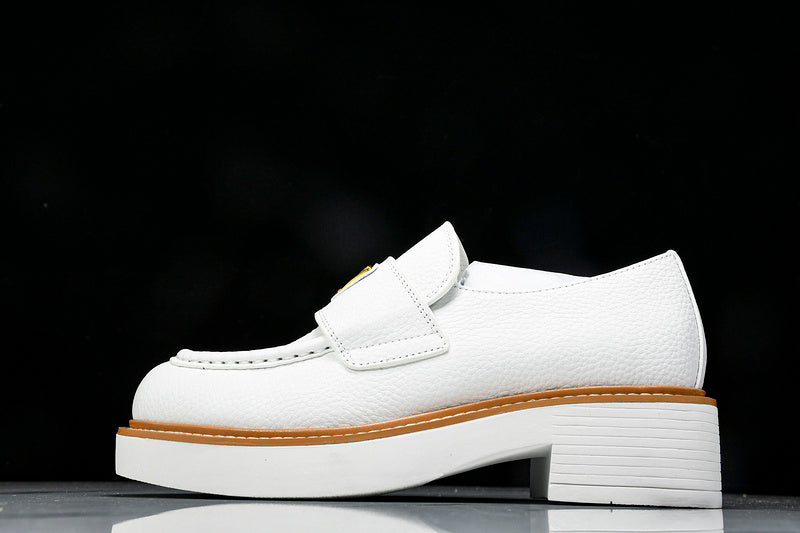 White & Beige Leather Loafers