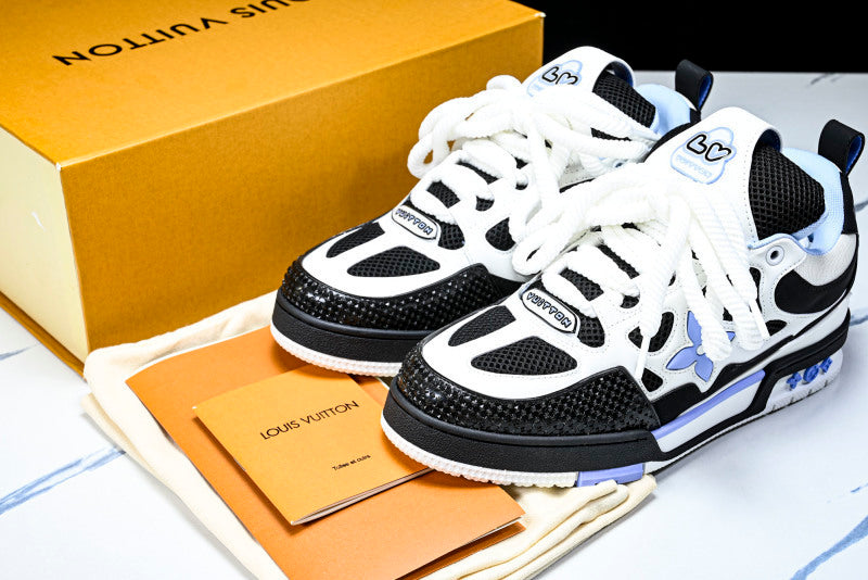 Baby Blue Black & White Skate Sneakers