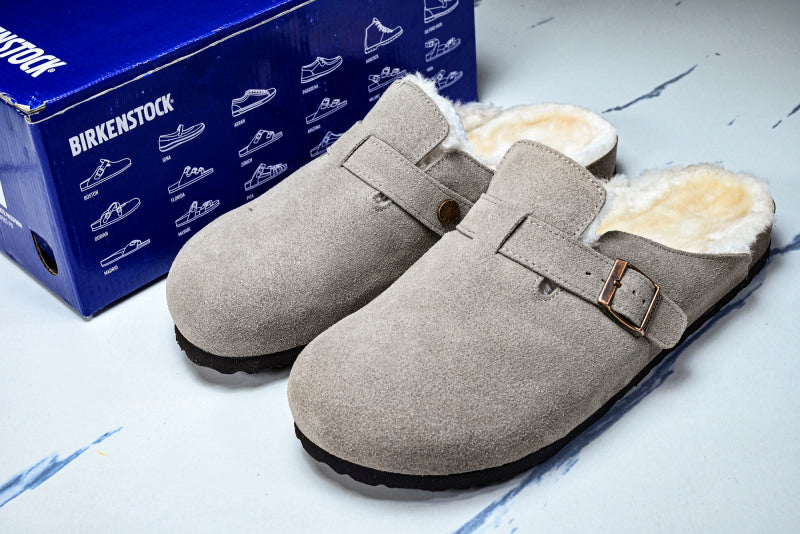 Birkenstock Boston Shearling Suede Leather Grey Clogs