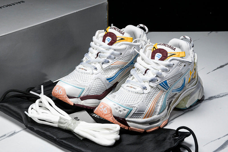 Worn-Out White Blue Pink Runner Sneakers