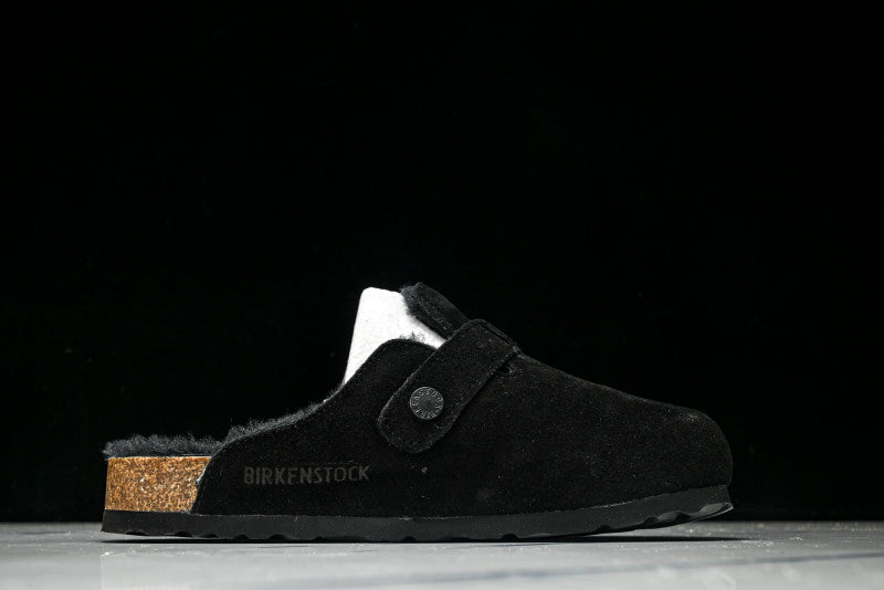 Birkenstock Boston Shearling Suede Leather Black Clogs