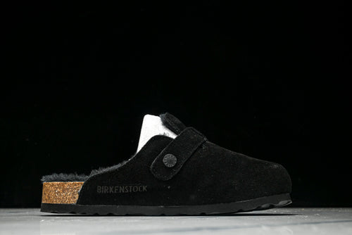 Birkenstock Boston Shearling Suede Leather Black Clogs