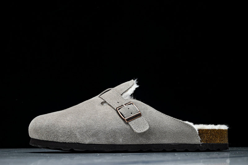 Birkenstock Boston Shearling Suede Leather Grey Clogs