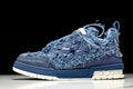 Ripped Blue Denim Fur Skate Sneakers