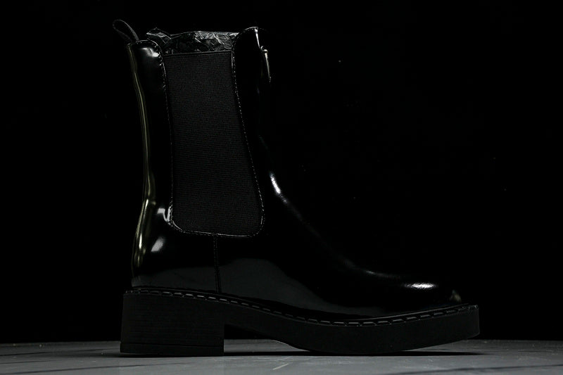Black Brushed Leather Patent Boots