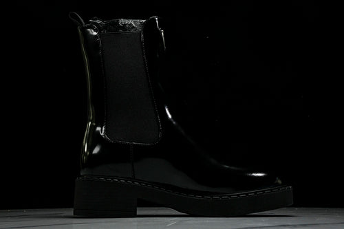 Black Brushed Leather Patent Boots