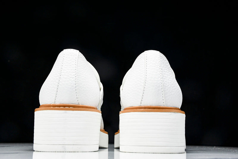 White & Beige Leather Loafers