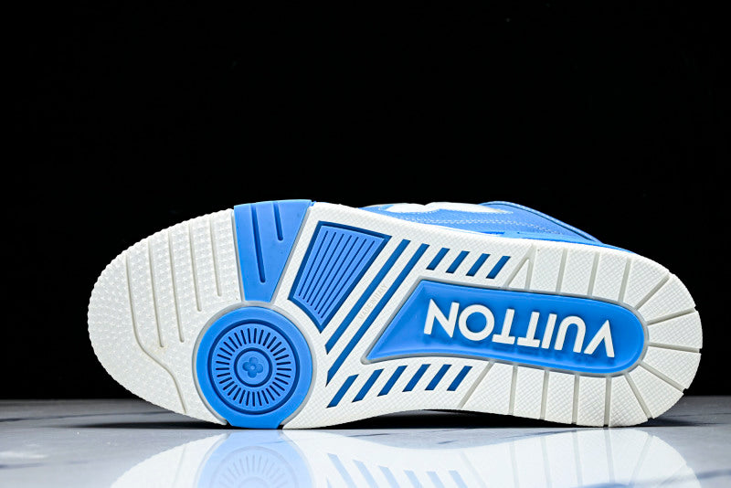 Sky Blue Leather White Flower Skate Sneakers