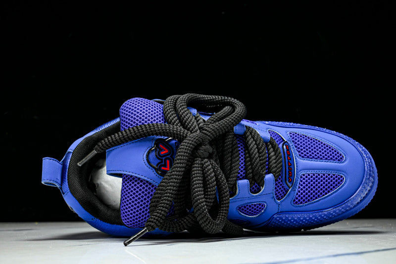Deep Blue Leather Black Flower Skate Sneakers