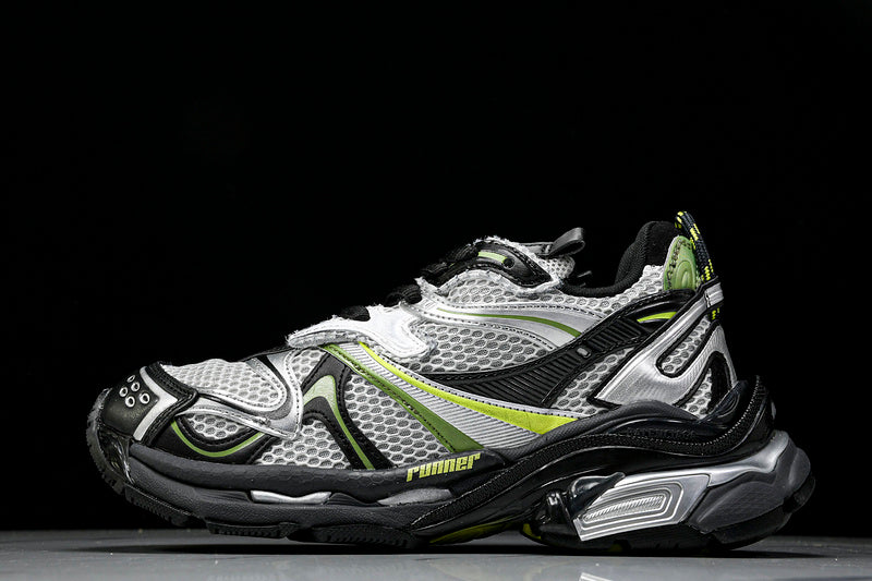 Worn-Out Silver Neon Yellow Runner Sneakers