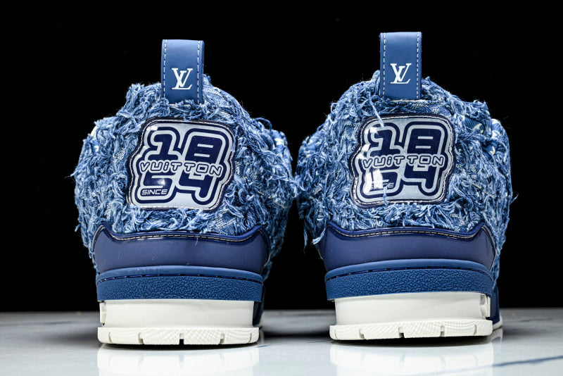 Ripped Blue Denim Fur Skate Sneakers