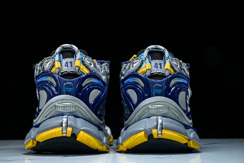 Metallic Silver Blue & Yellow Runner Sneakers